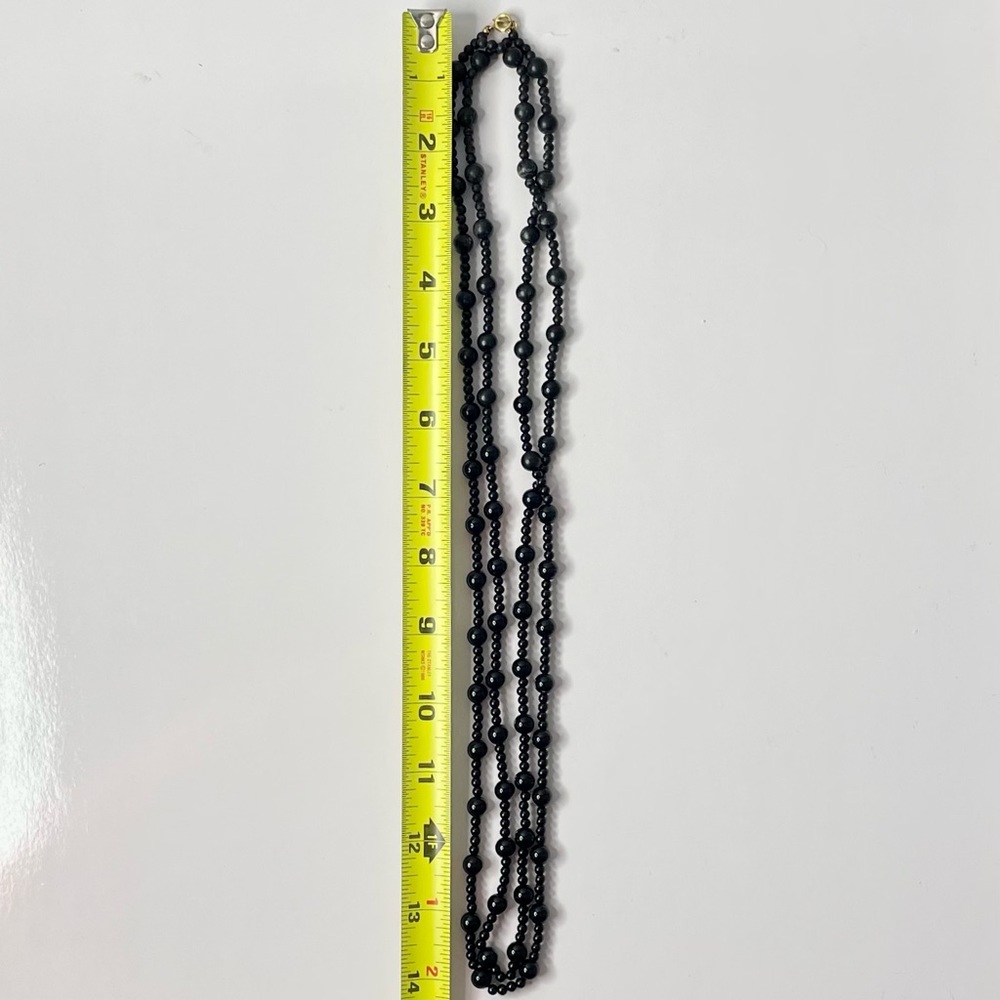 Trifari Signed Black Double Strand Beaded Vintage Necklace with Lobster Clasp - Picture 5 of 7